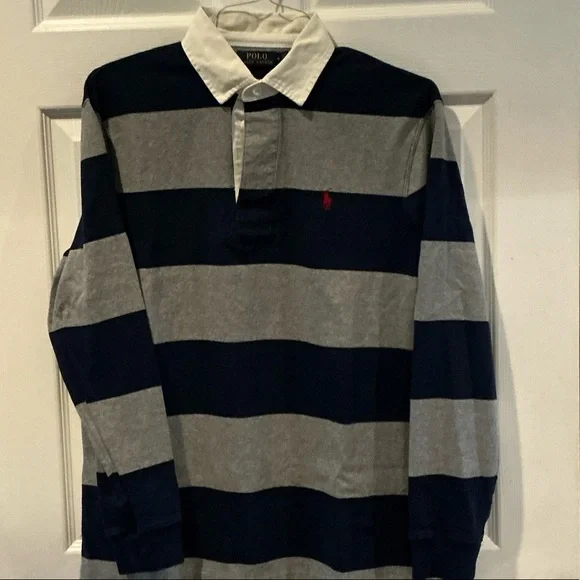 Polo by Ralph Lauren Navy & Gray Striped Rugby Shirt - Picture 4 of 4